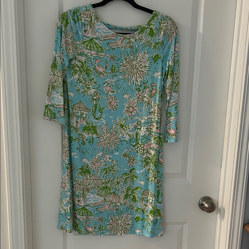 Lilly Pulitzer Blue and Green Floral Long Sleeve Dress